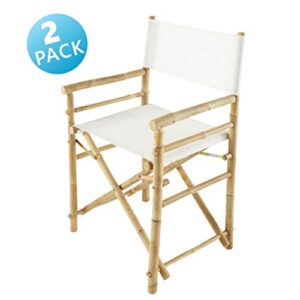 Zew Indoor Outdoor Set of 2 Folding Bamboo Director Chair, 23" L x 18" W x 35" H, Ivory