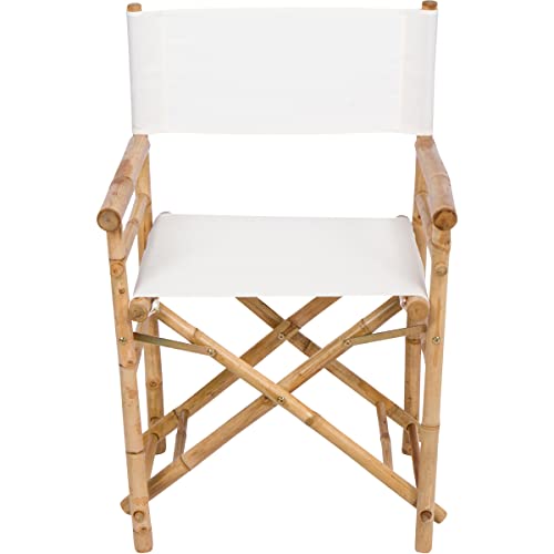 Zew Indoor Outdoor Set of 2 Folding Bamboo Director Chair, 23" L x 18" W x 35" H, Ivory