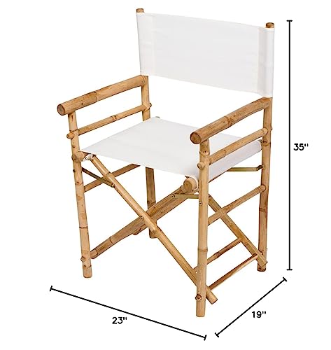 Zew Indoor Outdoor Set of 2 Folding Bamboo Director Chair, 23" L x 18" W x 35" H, Ivory