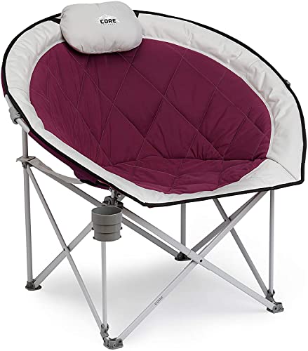 CORE Equipment Folding Oversized Padded Moon Round Saucer Chair (Wine)