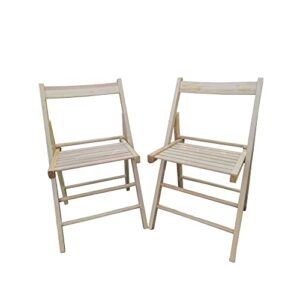 ciatre set of 2 comfy solid wood folding chairs with slatted seat and open back - fully assembled for indoor/outdoor events (natural)