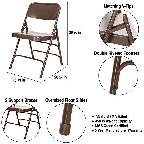 OEF Furnishings Triple Brace Steel Folding Chair, Brown