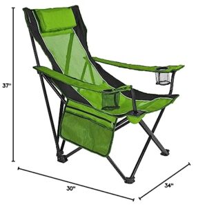 Kijaro Sling Folding Camping Chair - Enjoy the Outdoors in this Outdoor Chair with a Built-in Cup Holders and Side Organizer - Includes a Detachable Pillow - Ireland Green