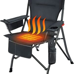 KINGS TREK Camping Chair Heated Foldable, Lightweight for Adult with Cooler, USB Heating Chair for Outdoor, Camping, Hiking, Sports(5V 2A Battery Pack Required)