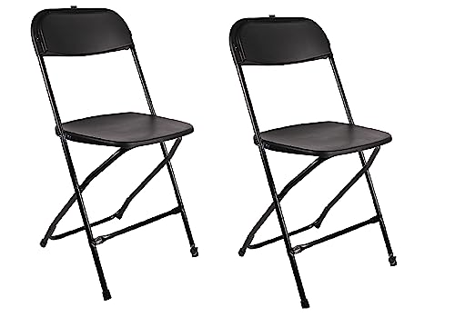 BTEXPERT Plastic Folding Steel Frame Commercial High Capacity Event Chair Lightweight Set for Office Wedding Party Picnic Kitchen Dining Church School Set of 2, Black