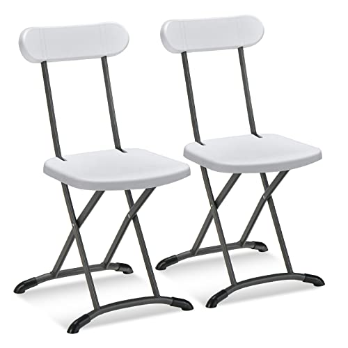 GYMAX Folding Chair, 400lbs Plastic Chairs Set with Steel Frame & Ergonomic Curved Back, Indoor & Outdoor Commercial Event Seat for Meeting, Wedding, Stackable Lightweight Folding Chairs (2, White)