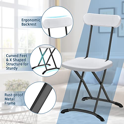 GYMAX Folding Chair, 400lbs Plastic Chairs Set with Steel Frame & Ergonomic Curved Back, Indoor & Outdoor Commercial Event Seat for Meeting, Wedding, Stackable Lightweight Folding Chairs (2, White)