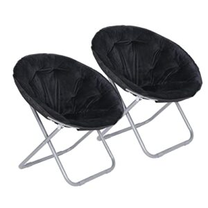 zenstyle set of 2 faux fur saucer chairs, folding chair soft lounge chair, portable moon chair for bedroom, dorm rooms, apartments, lounging, garden and courtyard, black
