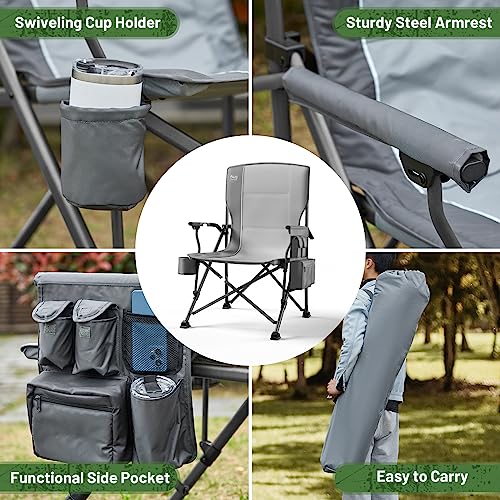 TIMBER RIDGE Oversized Folding Camping Chair High Back Heavy Duty for Adults Support up to 500lbs with Cup Holder, Side Pocket