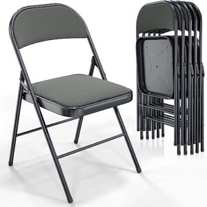 vingli folding chairs with padded seats, metal frame with fabric seat & back, capacity 350 lbs, gray, set of 6