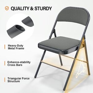 VINGLI Folding Chairs with Padded Seats, Metal Frame with Fabric Seat & Back, Capacity 350 lbs, Gray, Set of 6