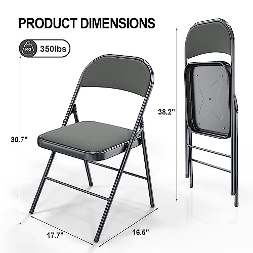 VINGLI Folding Chairs with Padded Seats, Metal Frame with Fabric Seat & Back, Capacity 350 lbs, Gray, Set of 6