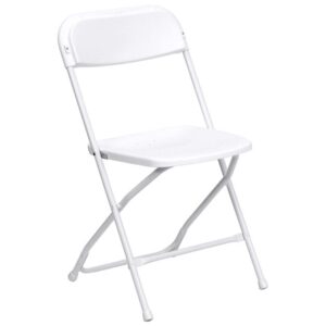 tentandtable heavy duty poly plastic stackable folding chairs | white | for event, banquet, and wedding| 300-pound capacity | 140 pack