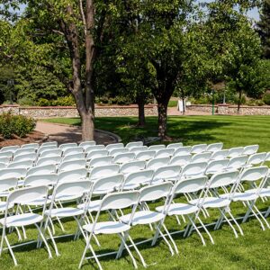 TentandTable Heavy Duty Poly Plastic Stackable Folding Chairs | White | for Event, Banquet, and Wedding| 300-Pound Capacity | 140 Pack