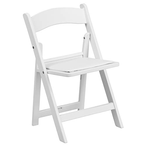 Flash Furniture HERCULES Kids White Resin Folding Chair with White Vinyl Padded Seat