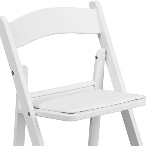 Flash Furniture HERCULES Kids White Resin Folding Chair with White Vinyl Padded Seat