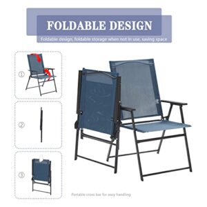 VICLLAX 2 Pieces Patio Folding Chairs, Outdoor Portable Dining Chairs for Lawn Garden and Porch, Dark Blue(Edge-Binding)