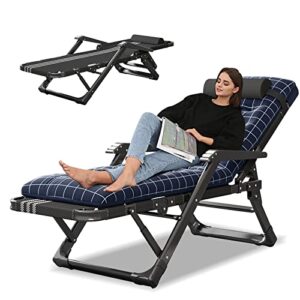 lilypelle folding outside chaise lounge chair with mattress, 5 position adjustable patio folding lounge chair reclining chairs perfect for outside, sunbathing, camping, pool, beach, patio
