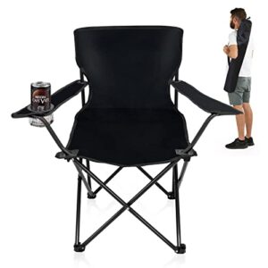 shsycer folding camping chairs portable - lightweight camping chair with arm cup holder, light backpacking beach outdoor camping chairs, better for slim people (black)