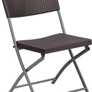 Flash Furniture HERCULES Series Brown Plastic Rattan Folding Chair with Grey Frame