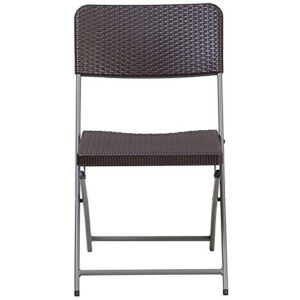 Flash Furniture HERCULES Series Brown Plastic Rattan Folding Chair with Grey Frame