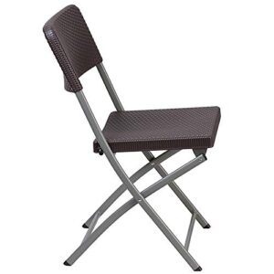 Flash Furniture HERCULES Series Brown Plastic Rattan Folding Chair with Grey Frame