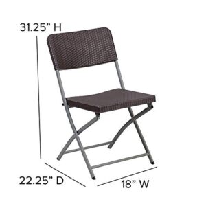 Flash Furniture HERCULES Series Brown Plastic Rattan Folding Chair with Grey Frame