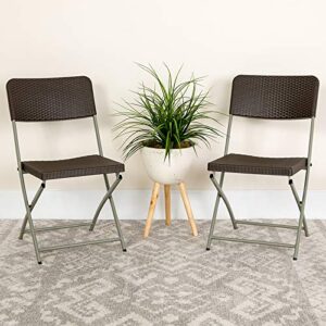 Flash Furniture HERCULES Series Brown Plastic Rattan Folding Chair with Grey Frame