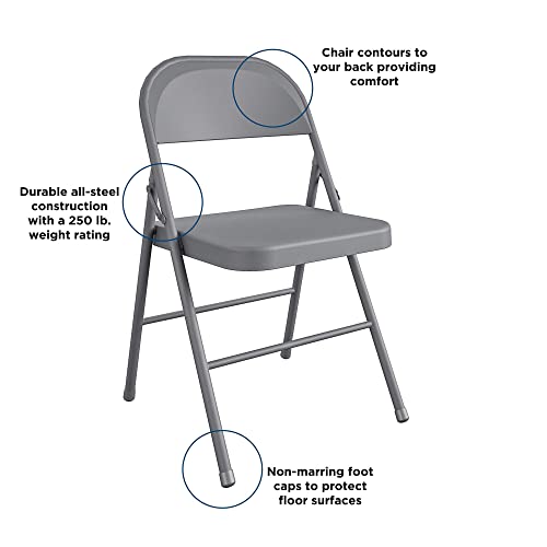 CoscoProducts COSCO All- Steel Folding Chair, 4-Pack, Gray