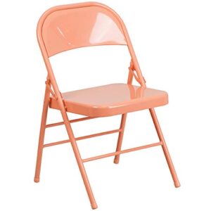 flash furniture 4 pack hercules colorburst series sedona coral triple braced & double hinged metal folding chair