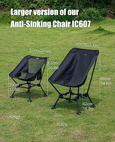 iClimb Two-Heights Light Compact Comfortable Camping Folding Beach Chair with Anti-Sinking Large Feet and Carry Bag (Beige)