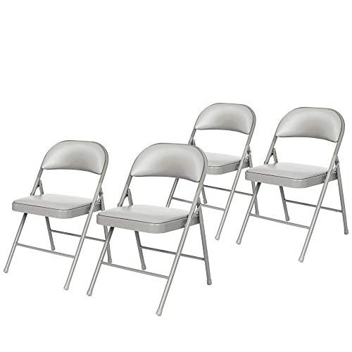 OEF Furnishings (4 Pack) Vinyl Padded Steel Folding Chairs, Grey