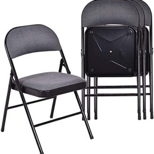 Moccha 4 Pack Folding Chairs, Stackable Fabric Commercial Chair with Metal Frame, Lightweight Portable Foldable Chairs with Padded Seat for Home Office Wedding Party Indoor Outdoor Events (Gray)