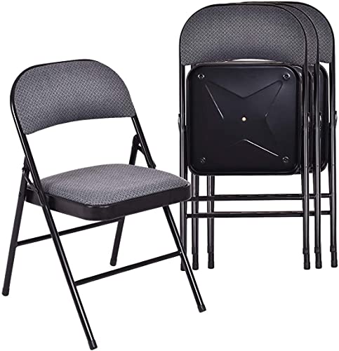 Moccha 4 Pack Folding Chairs, Stackable Fabric Commercial Chair with Metal Frame, Lightweight Portable Foldable Chairs with Padded Seat for Home Office Wedding Party Indoor Outdoor Events (Gray)