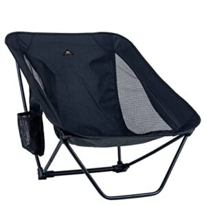 iClimb Low Ultralight Compact Camping Folding Chair with Side Pocket and Carry Bag (Black)