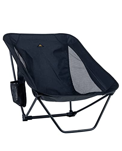 iClimb Low Ultralight Compact Camping Folding Chair with Side Pocket and Carry Bag (Black)