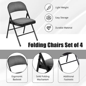Moccha 4 Pack Folding Chairs, Stackable Fabric Commercial Chair with Metal Frame, Lightweight Portable Foldable Chairs with Padded Seat for Home Office Wedding Party Indoor Outdoor Events (Gray)