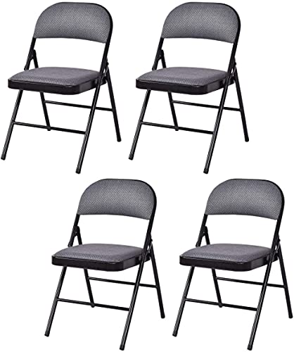 Moccha 4 Pack Folding Chairs, Stackable Fabric Commercial Chair with Metal Frame, Lightweight Portable Foldable Chairs with Padded Seat for Home Office Wedding Party Indoor Outdoor Events (Gray)