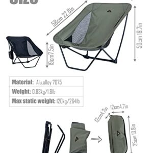 iClimb Low Ultralight Compact Camping Folding Chair with Side Pocket and Carry Bag (Black)