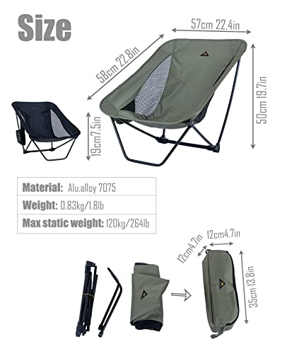 iClimb Low Ultralight Compact Camping Folding Chair with Side Pocket and Carry Bag (Black)