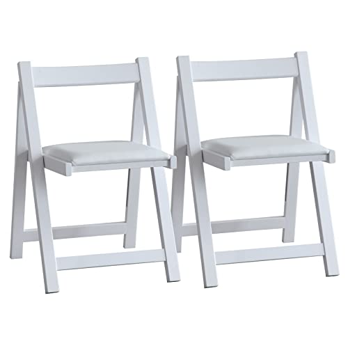 FUNROLUX Wooden Folding Dining Chairs with Padded Seats 2 Pack Foldable Chair for Kitchen Table Event Party Garden Indoor - 268LB Weight Capacity (White)