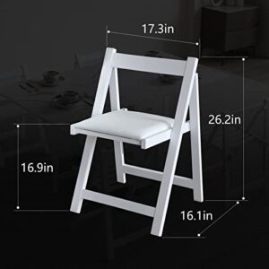 FUNROLUX Wooden Folding Dining Chairs with Padded Seats 2 Pack Foldable Chair for Kitchen Table Event Party Garden Indoor - 268LB Weight Capacity (White)