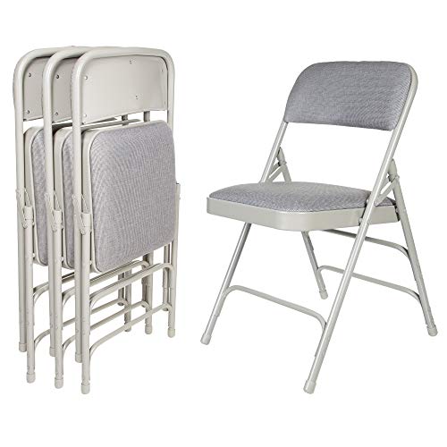 OEF Furnishings Premium Fabric Upholstered Steel Folding Chairs, 4 Pack, Grey