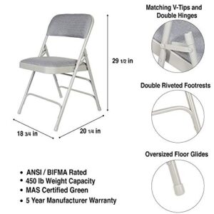 OEF Furnishings Premium Fabric Upholstered Steel Folding Chairs, 4 Pack, Grey