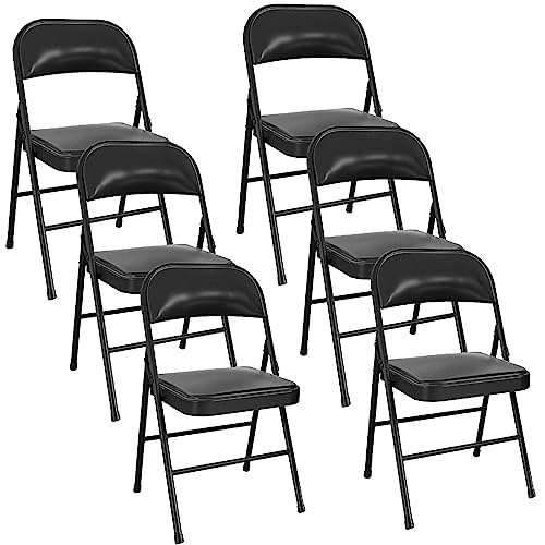 SKONYON Folding Chairs with Padded Seats Black Foldable Chair for Outdoor & Indoor use, 330lbs Capacity, 6 Pack