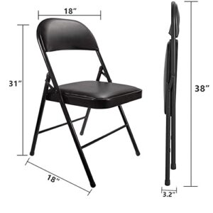 SKONYON Folding Chairs with Padded Seats Black Foldable Chair for Outdoor & Indoor use, 330lbs Capacity, 6 Pack