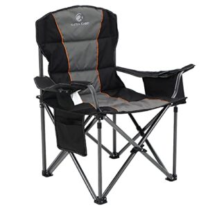 alpha camp oversized camping folding chair heavy duty lawn chair with cooler bag (black)