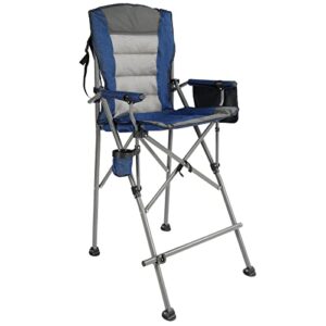 stonehomy padded 31" bar height tall folding camping chairs for adults, heavy duty 330 lbs directors chair foldable with foot rest and cup holder, blue