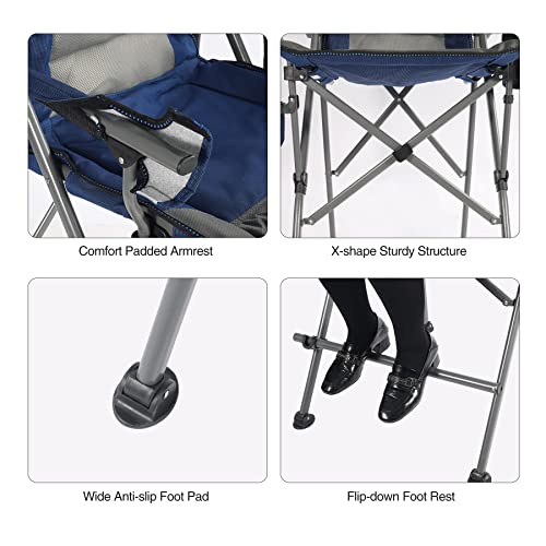 Stonehomy Padded 31" Bar Height Tall Folding Camping Chairs for Adults, Heavy Duty 330 lbs Directors Chair Foldable with Foot Rest and Cup Holder, Blue