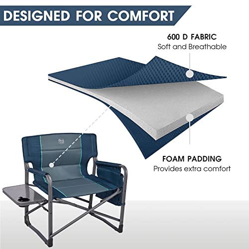 TIMBER RIDGE XXL Upgraded Oversized Directors Chairs with Foldable Side Table, Detachable Side Pocket, Heavy Duty Folding Camping Chair up to 600 Lbs Weight Capacity (Blue) Ideal Gift